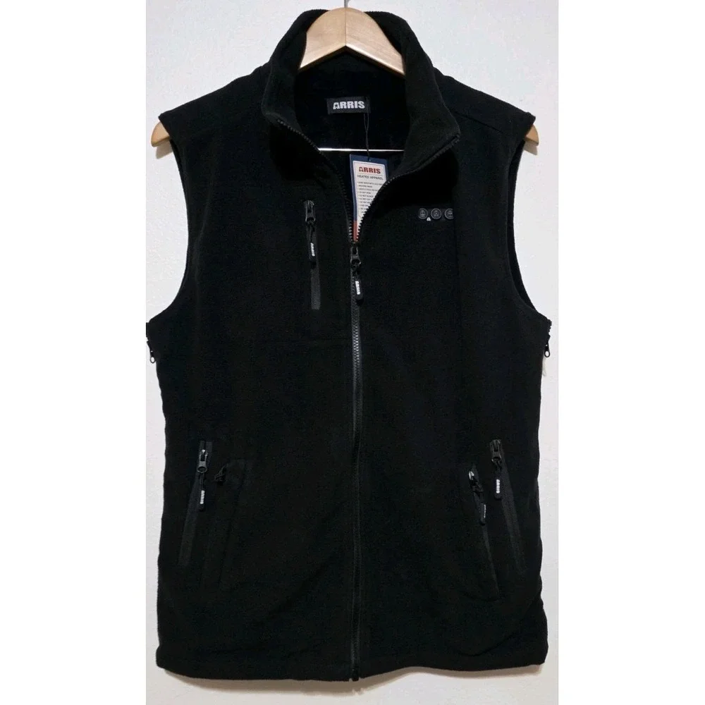 NEW ARRIS Unisex Fleece 7.4V Heated Vest W Battery Pack Adjustable Sizing‎ Black